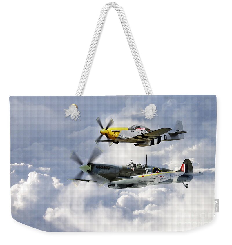 Supermarine Spitfire Weekender Tote Bag featuring the digital art Flying Brothers by Airpower Art