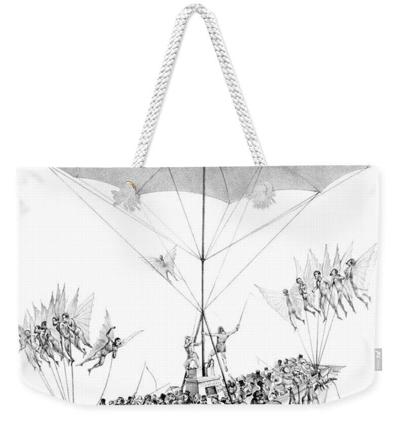 Science Weekender Tote Bag featuring the photograph Flying Machine Returning From Moon, 1836 by Science Source