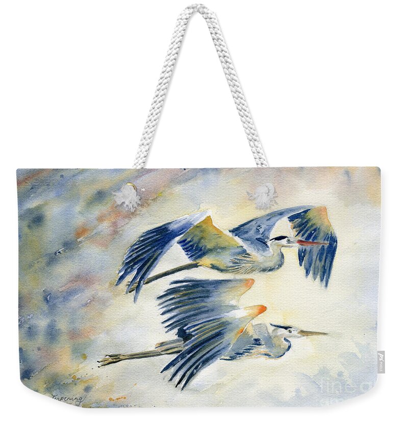 Great Blue Heron Weekender Tote Bag featuring the painting Flying Together by Melly Terpening
