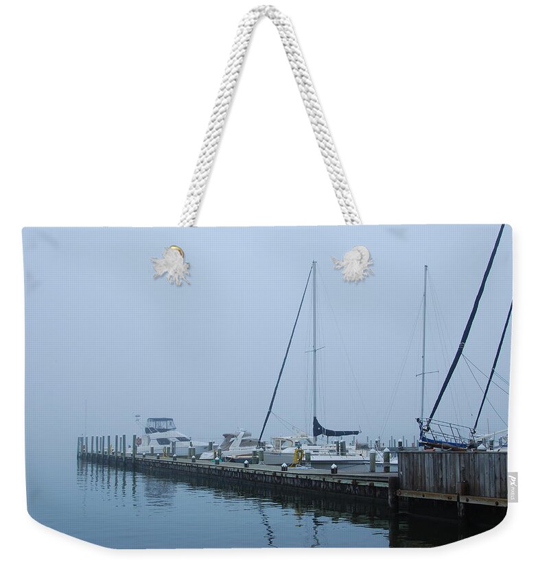 Jersey Shore Weekender Tote Bag featuring the photograph Fog On The Marina - Jersey Shore by Angie Tirado