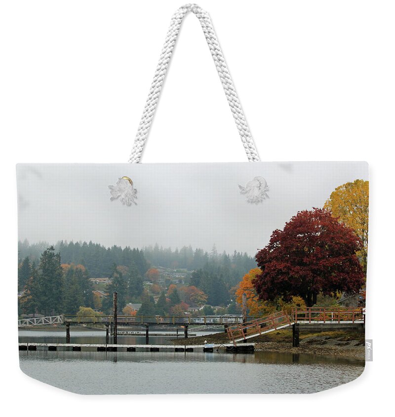 Gig Harbor Weekender Tote Bag featuring the photograph Foggy Day in October by E Faithe Lester