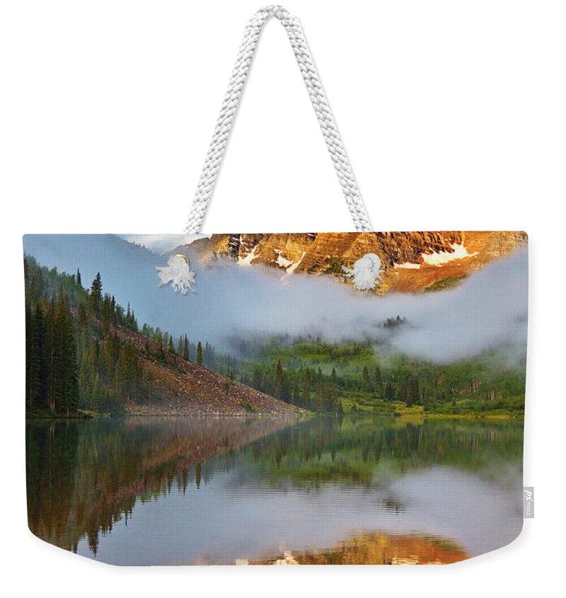 Fog Weekender Tote Bag featuring the photograph Foggy Maroon Morning by Darren White