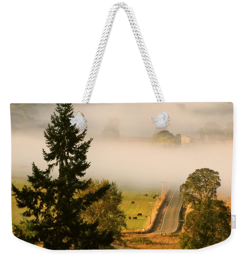 Tree Weekender Tote Bag featuring the photograph Foggy Morning Drive by KATIE Vigil