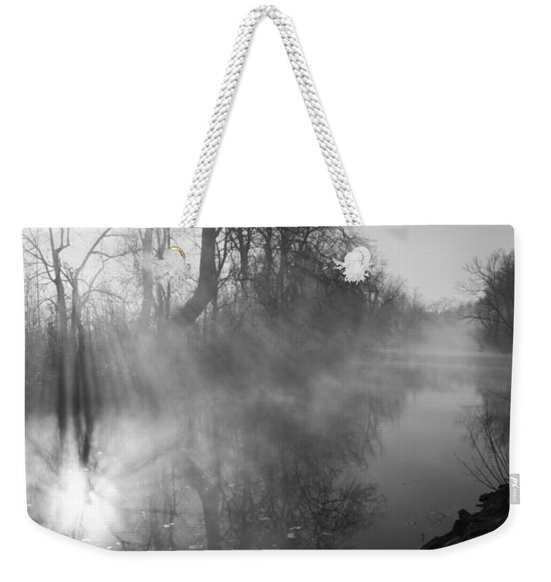 Fog Weekender Tote Bag featuring the photograph Foggy River Morning Sunrise by Jennifer White