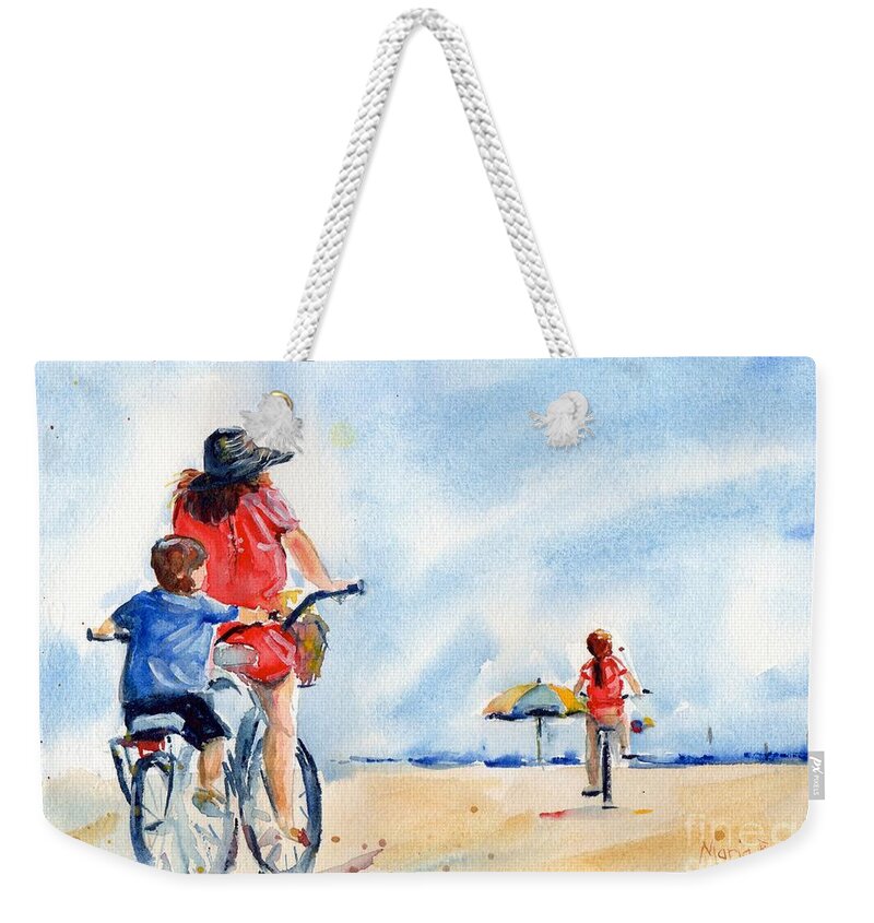 Beach Watercolor Weekender Tote Bag featuring the painting Following The Leader by Maria Reichert