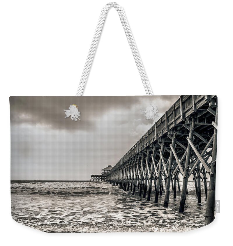 Folly Beach Weekender Tote Bag featuring the photograph Folly Beach Pier by Sennie Pierson