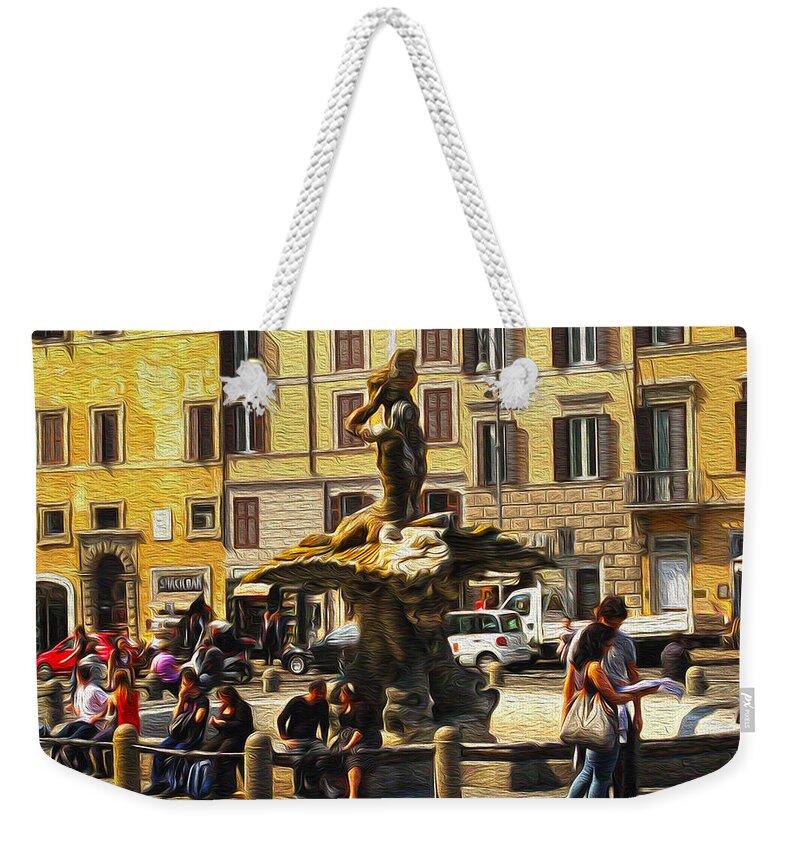 Fontana Del Tritone Weekender Tote Bag featuring the digital art Fontana del Tritone Roma by Vincent Franco