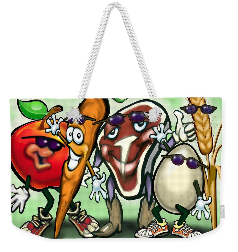 Food Groups Weekender Tote Bag featuring the painting Food Groups Party by Kevin Middleton