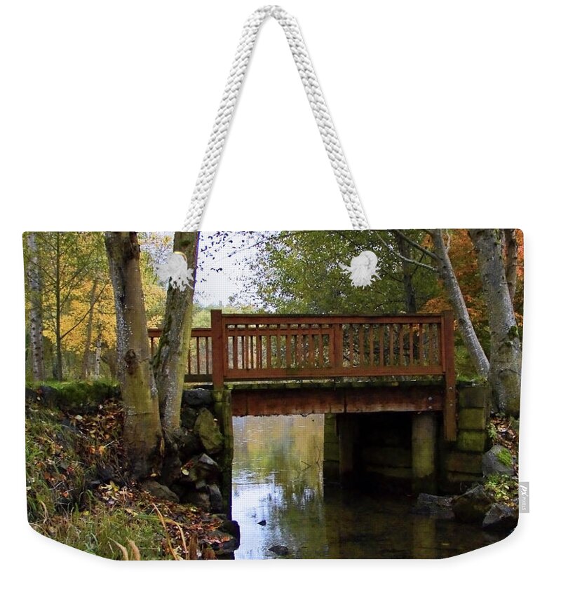 Park Weekender Tote Bag featuring the photograph Foot Bridge by Ron Roberts
