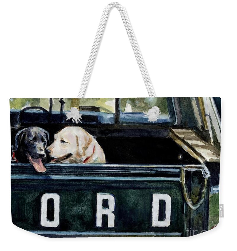 Dogs Weekender Tote Bag featuring the painting For Our Retriever Dogs by Molly Poole