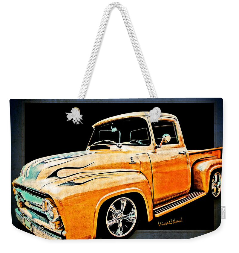 Ford Weekender Tote Bag featuring the photograph Ford Pickup in Flaming Gold by Chas Sinklier