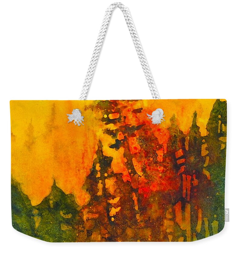Wildland Weekender Tote Bag featuring the painting Forest Glow #5 by Tonja Opperman