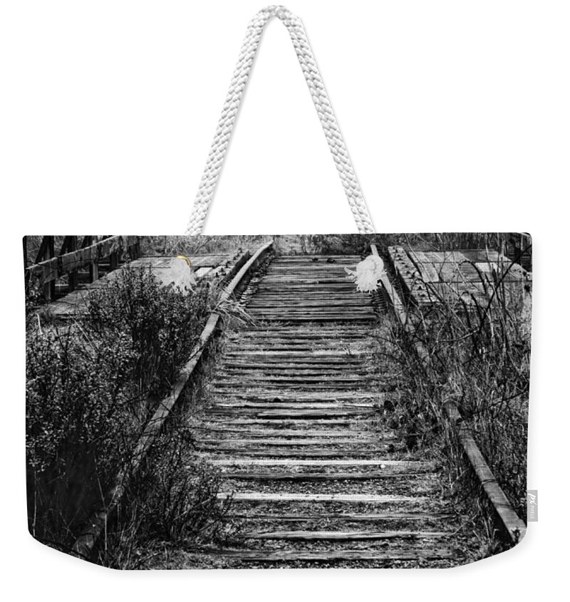Railroad Weekender Tote Bag featuring the photograph Forgotten Journeys by Betty Depee