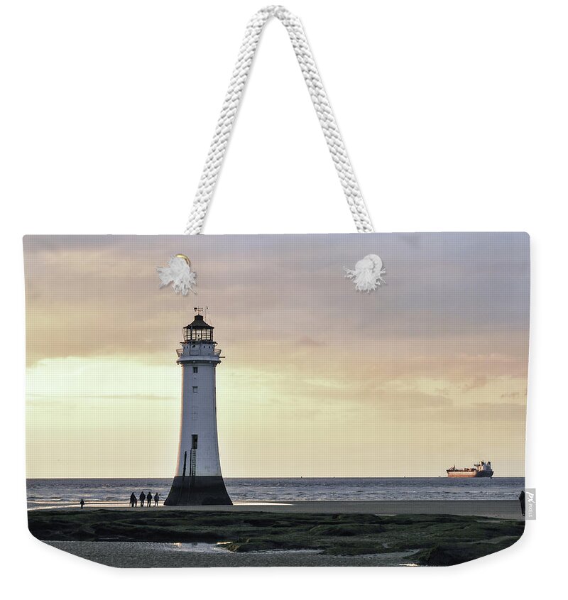 Lighthouse Weekender Tote Bag featuring the photograph Fort Perch Lighthouse and ship by Spikey Mouse Photography