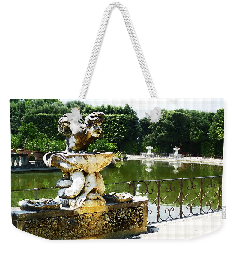 Fountain Weekender Tote Bag featuring the photograph Fountain in Boboli Gardens Florence Italy by Irina Sztukowski