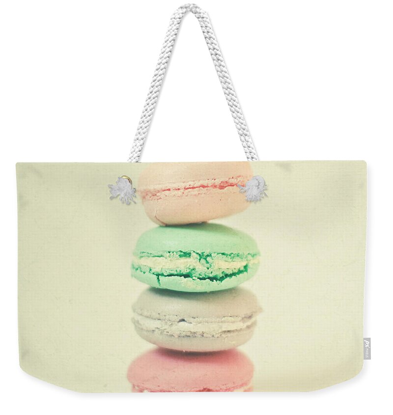 Food Photograph Weekender Tote Bag featuring the photograph Four Macarons by Cassia Beck
