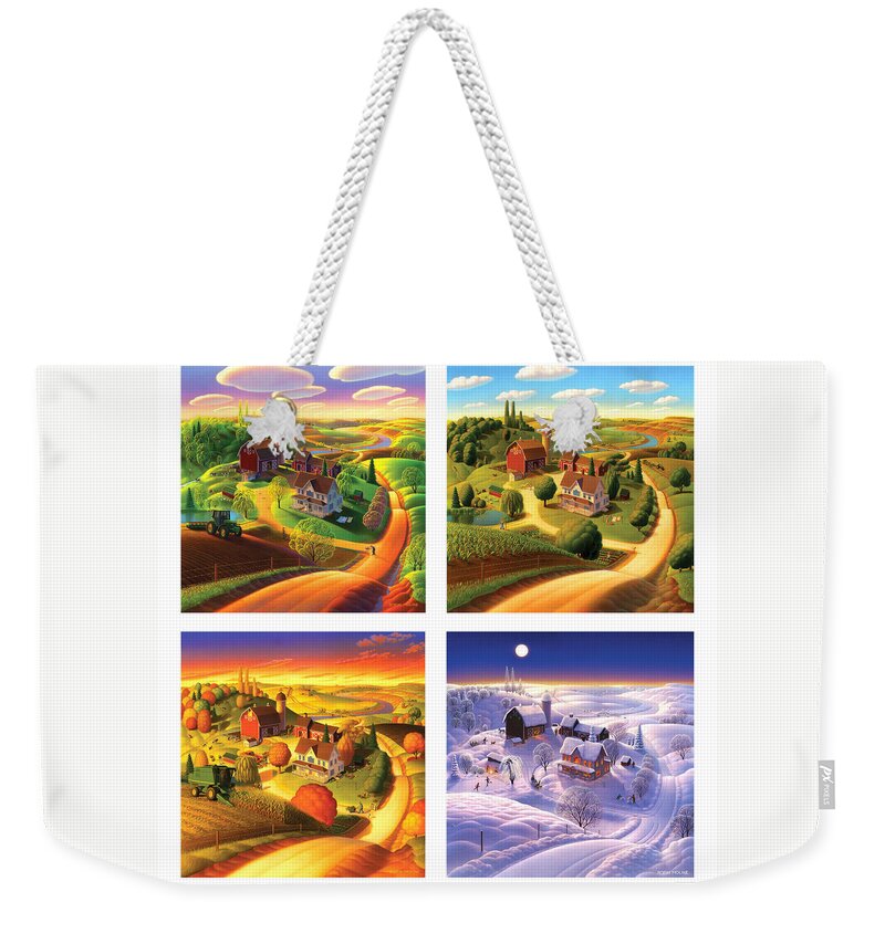 Four Seasons Weekender Tote Bag featuring the painting Four Seasons on the Farm Squared by Robin Moline