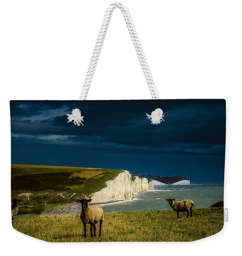 Seven Sisters Weekender Tote Bag featuring the photograph Four Sheep and Seven Sisters by Chris Lord