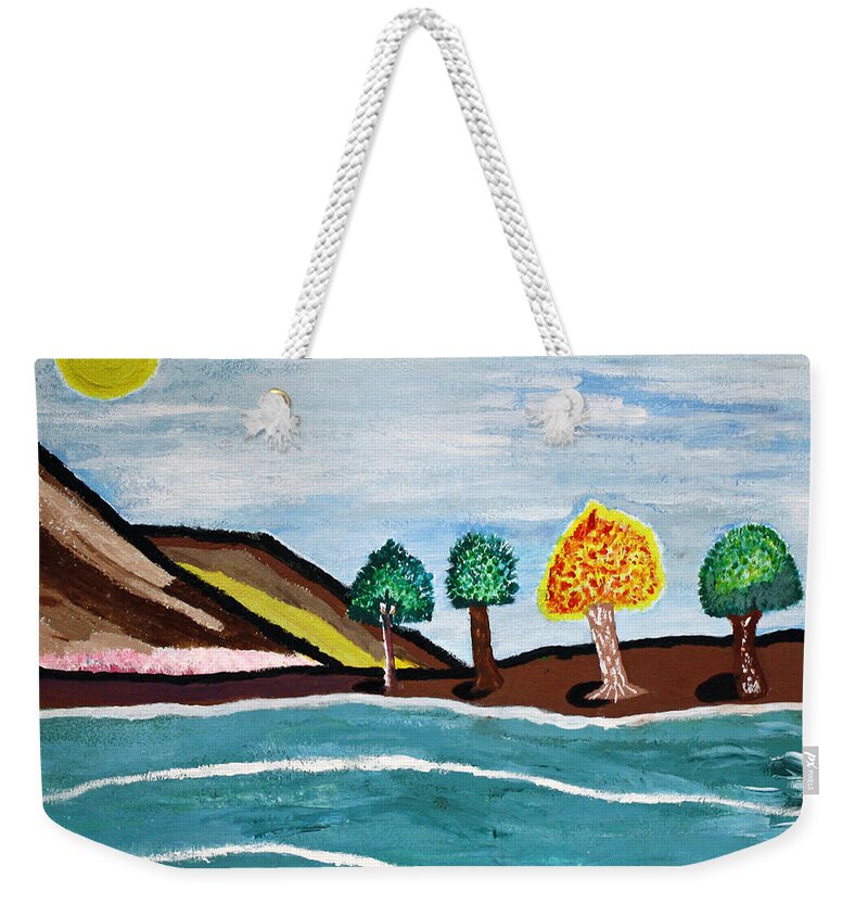 Landscape Weekender Tote Bag featuring the painting Four Trees by Luzaldo