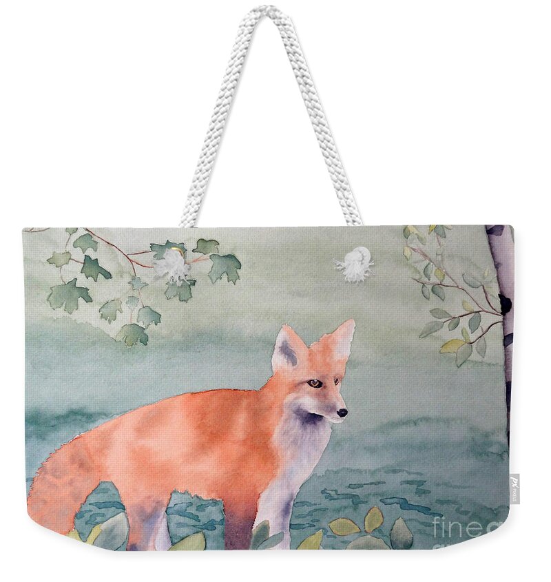 Fox Weekender Tote Bag featuring the painting Fox and Birch by Laurel Best