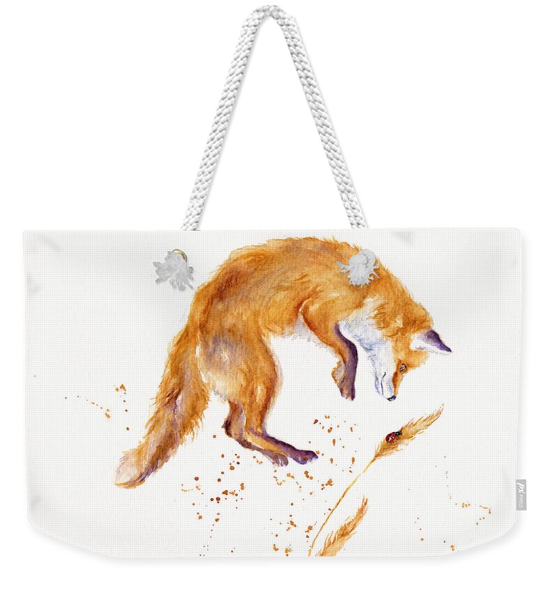 Fox Weekender Tote Bag featuring the painting Fox Hunting by Debra Hall