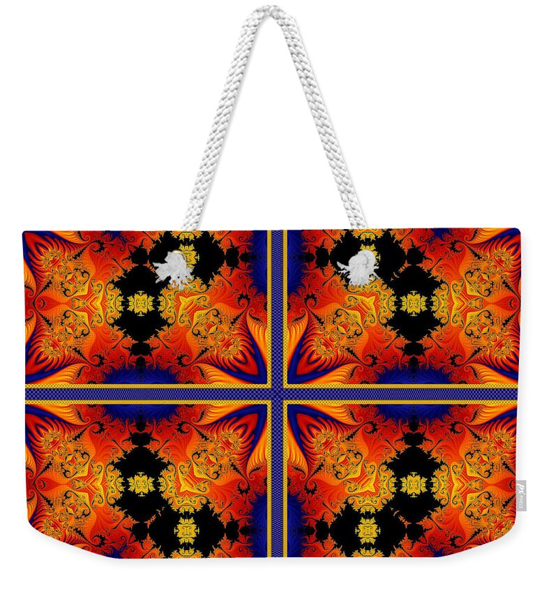 Kaleidoscope Weekender Tote Bag featuring the digital art Fractal Flames Quad by Charmaine Zoe