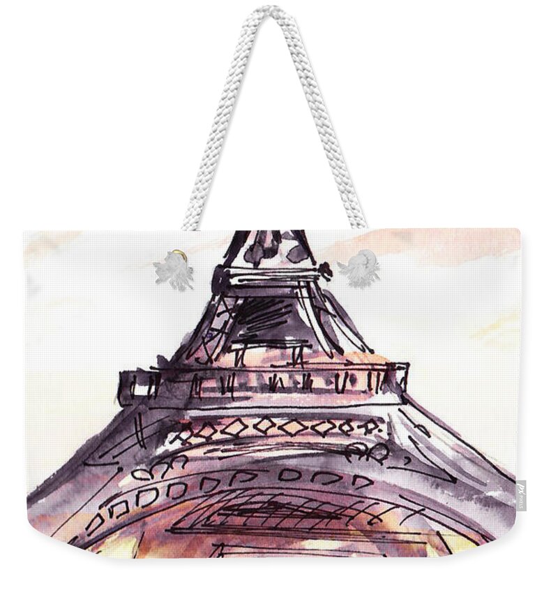 Eiffel Tower Weekender Tote Bag featuring the painting France Sketches Walking To The Eiffel Tower by Irina Sztukowski