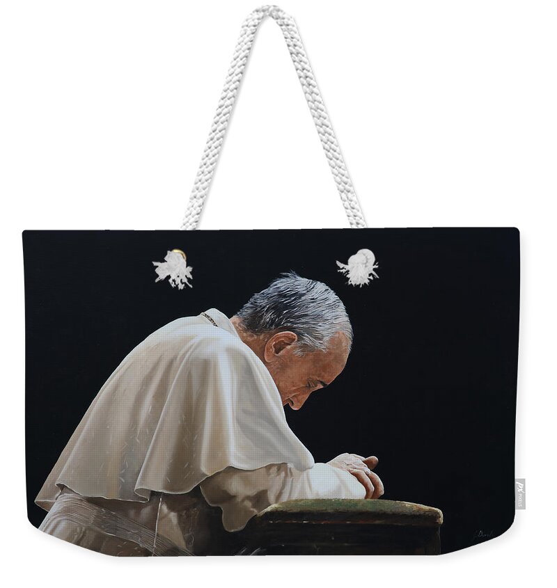 Papa Francesco Weekender Tote Bag featuring the painting Francesco by Guido Borelli