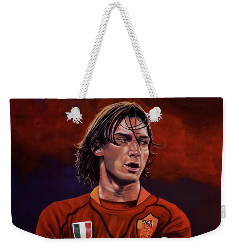 Francesco Totti Weekender Tote Bag featuring the painting Francesco Totti by Paul Meijering