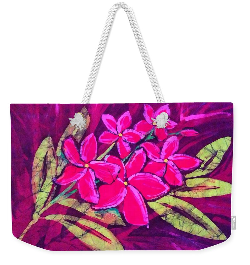 Plumeria Blooms Weekender Tote Bag featuring the tapestry - textile Frangipani by Kay Shaffer