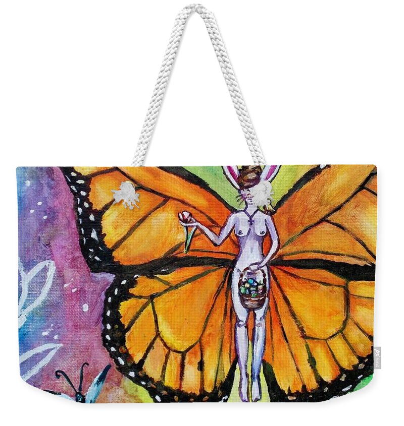 Easter Weekender Tote Bag featuring the painting Free as Easter Faith by Shana Rowe Jackson