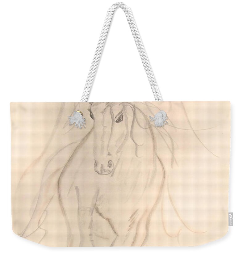 Horse Weekender Tote Bag featuring the drawing Freedom to Run by Donna Blackhall
