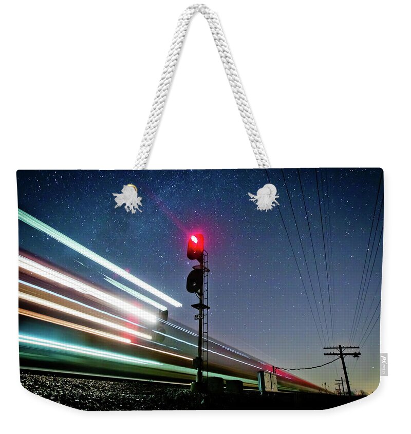 Train Weekender Tote Bag featuring the photograph Freight Train Near Harpster, Ohio by Photos By Brandon Townley