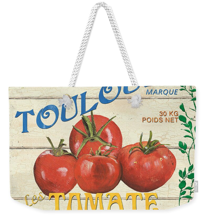 Tomatoes Weekender Tote Bag featuring the painting French Veggie Sign 3 by Debbie DeWitt