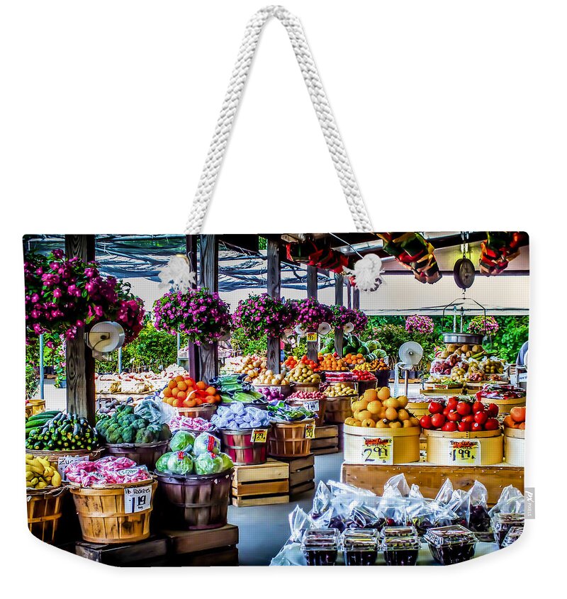 Farmer's Markets Weekender Tote Bag featuring the photograph Fresh Market by Karen Wiles