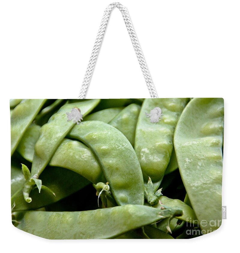Peas Weekender Tote Bag featuring the photograph Fresh Picked Peas by Cheryl Baxter