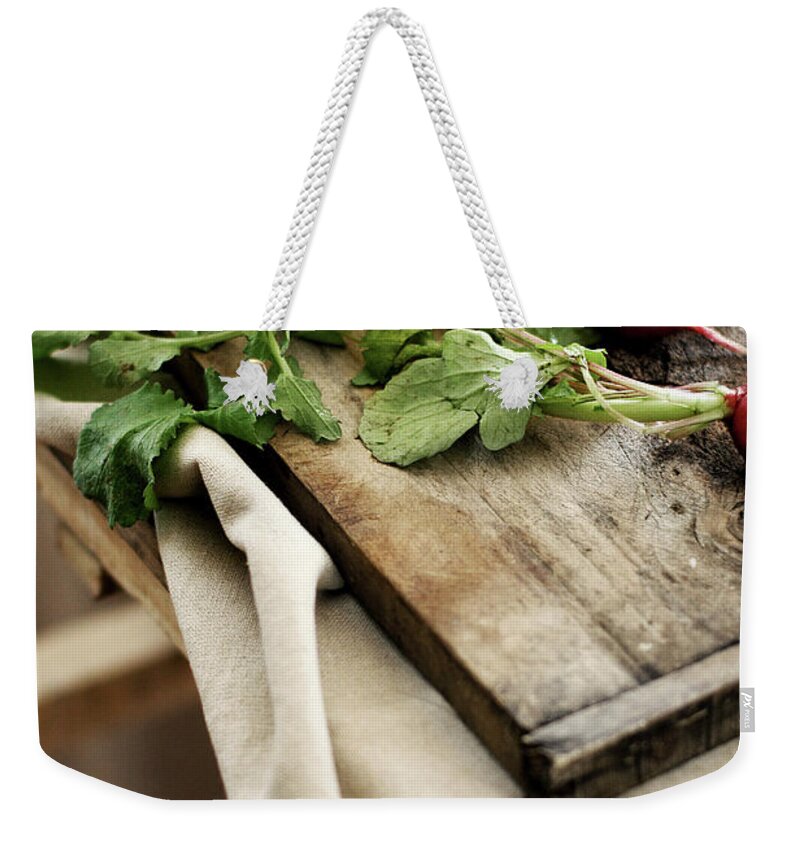 Cutting Board Weekender Tote Bag featuring the photograph Fresh Radishes by 200