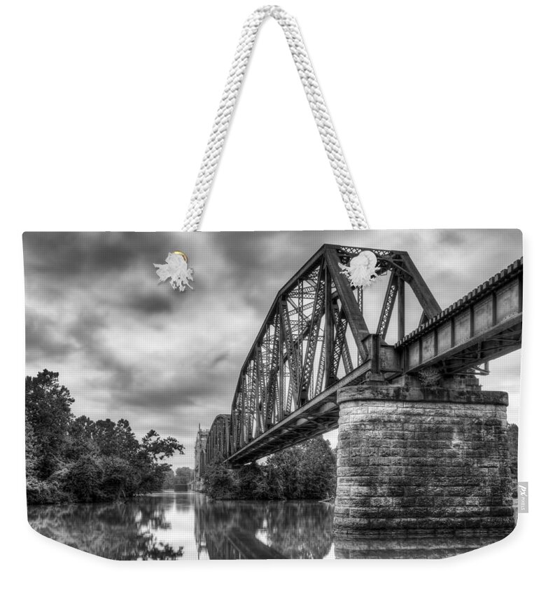Bridge Weekender Tote Bag featuring the photograph Frisco Bridge in Monochrome by James Barber