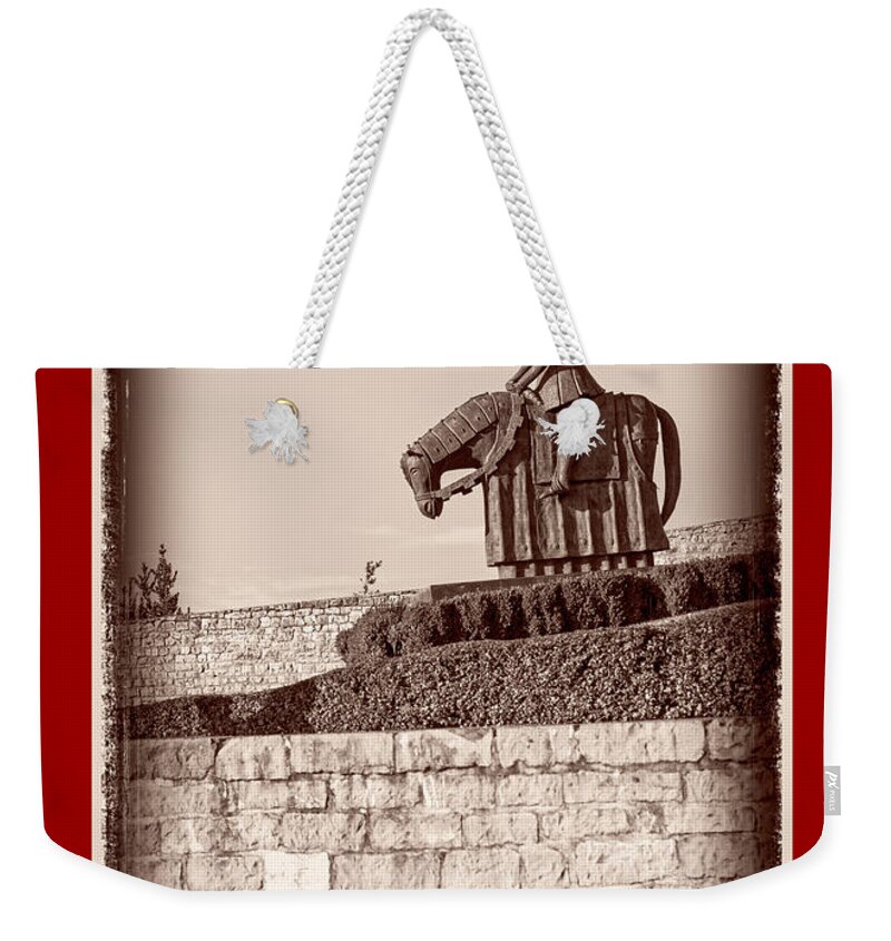 German Weekender Tote Bag featuring the photograph Frohliche Weihnachten with St Francis by Prints of Italy