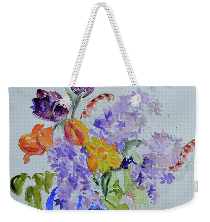 Lilacs Weekender Tote Bag featuring the painting From Grammy's Garden by Beverley Harper Tinsley