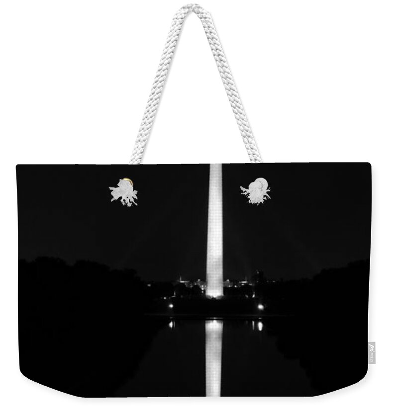 Lincoln Memorial Weekender Tote Bag featuring the photograph From Lincoln to Washington in Black and White by Greg and Chrystal Mimbs