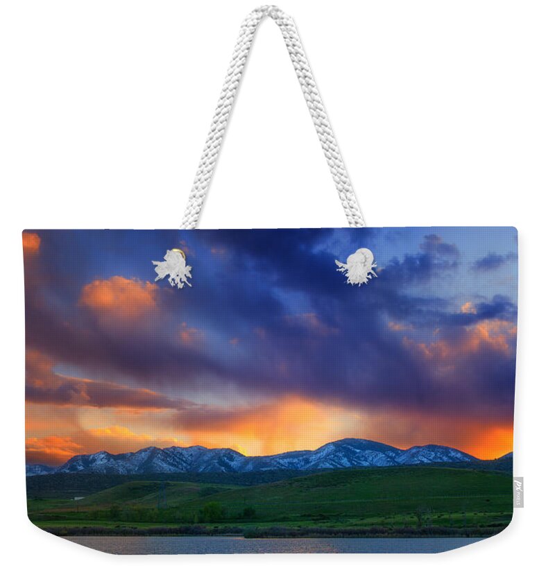 Colorado Weekender Tote Bag featuring the photograph Front Range Light Show by Darren White
