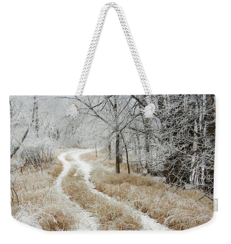 Landscape Weekender Tote Bag featuring the photograph Frosty Trail by Penny Meyers