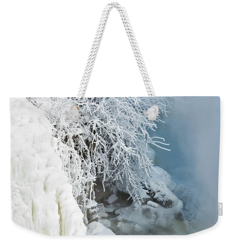 Water Falls Weekender Tote Bag featuring the photograph Frozen Falls by Cheryl Baxter