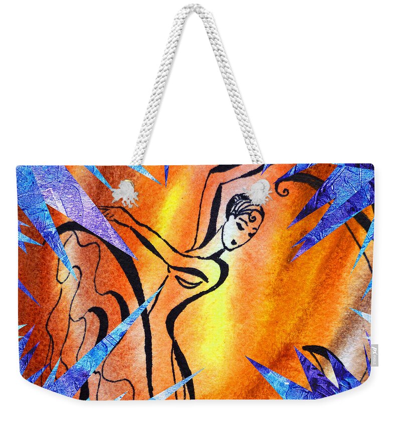 Frozen Weekender Tote Bag featuring the painting Frozen Fire Abstract Collage by Irina Sztukowski