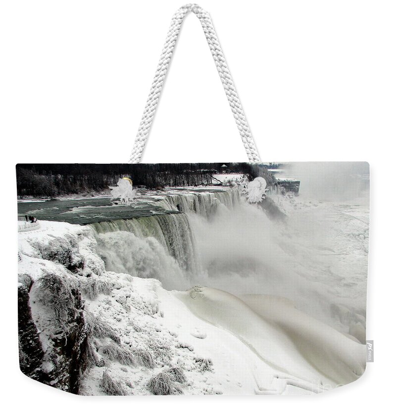 Niagara Falls Weekender Tote Bag featuring the photograph Frozen Niagara and Bridal Veil Falls by Rose Santuci-Sofranko