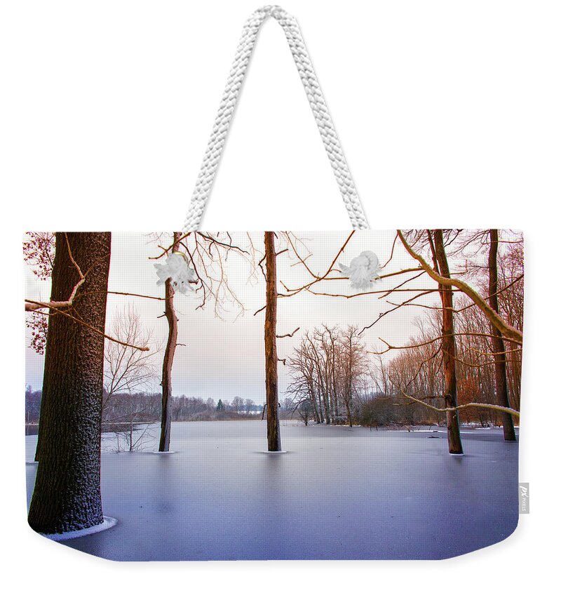 Scenics Weekender Tote Bag featuring the photograph Frozen Trees by Bettina Lichtenberg