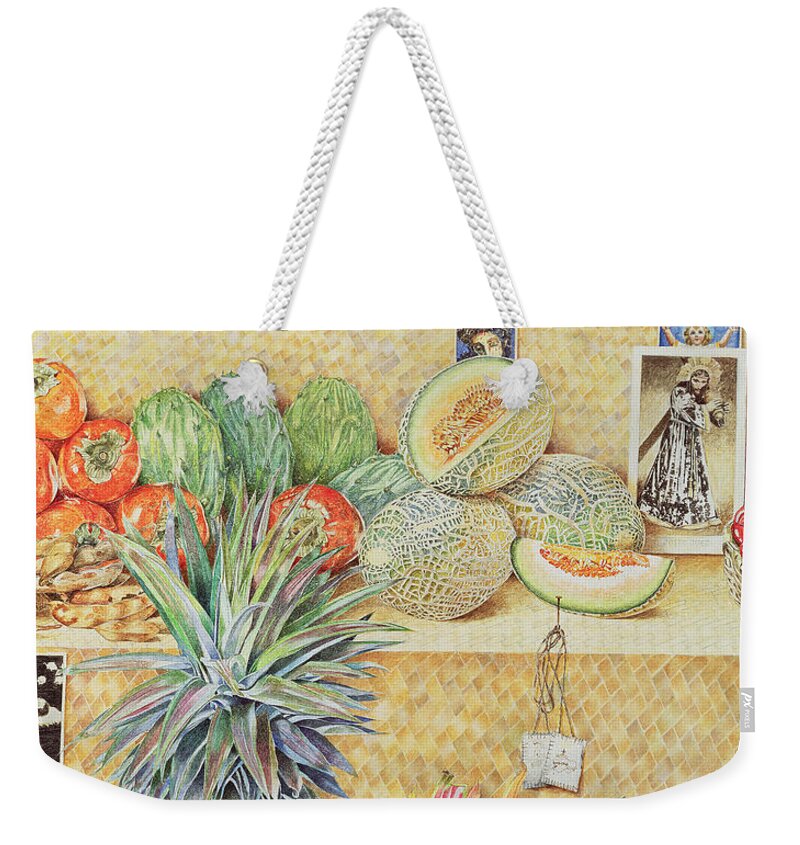 Vegetable Weekender Tote Bag featuring the photograph Fruit-stall, La Laguinilla, 1998 Oil On Canvas Detail Of 240164 by James Reeve