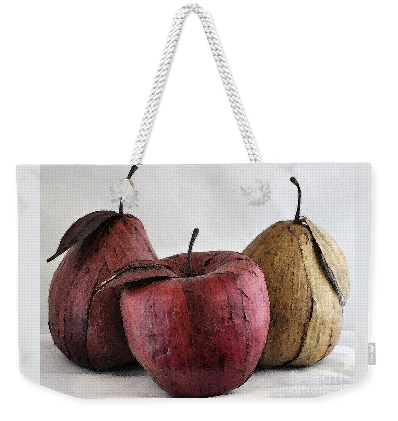 Fruit Weekender Tote Bag featuring the digital art Fruit Trio by Kirt Tisdale