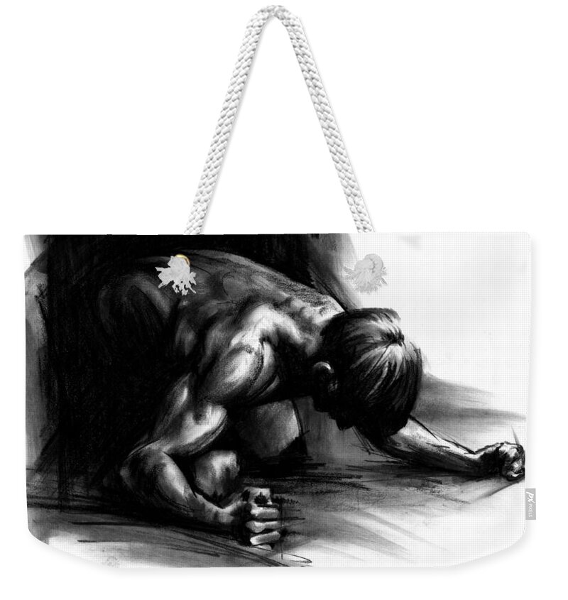 Figurative Weekender Tote Bag featuring the drawing Frustration by Paul Davenport